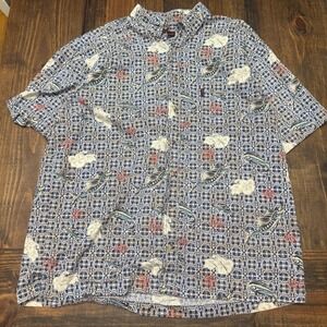 Sportif Men's Blue Marlin Fish‎ Floral button down shirt, men's XL, cotton, Vtg